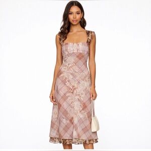 Free People Dusty Rose Plaid Floral Midi Dress
